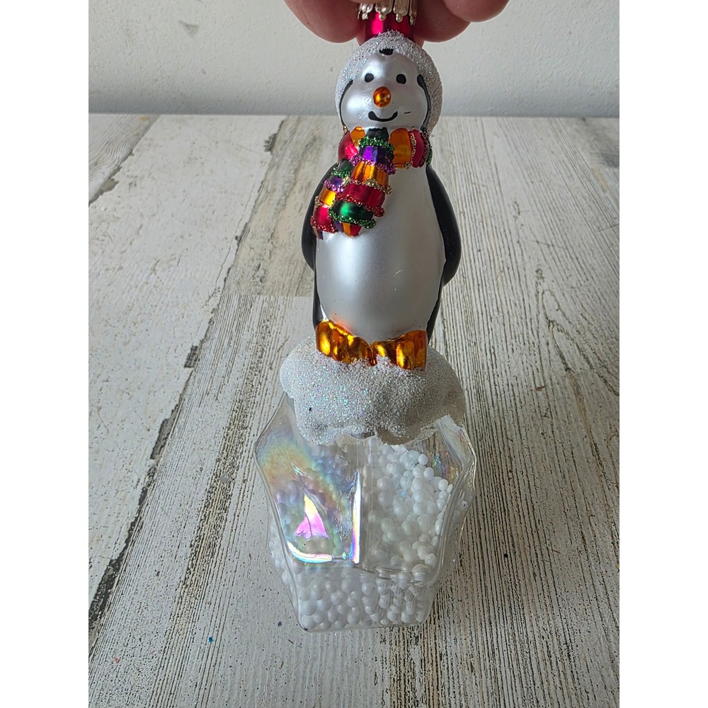 Unique glass penguin ice glacier glitter ornament Xmas tree